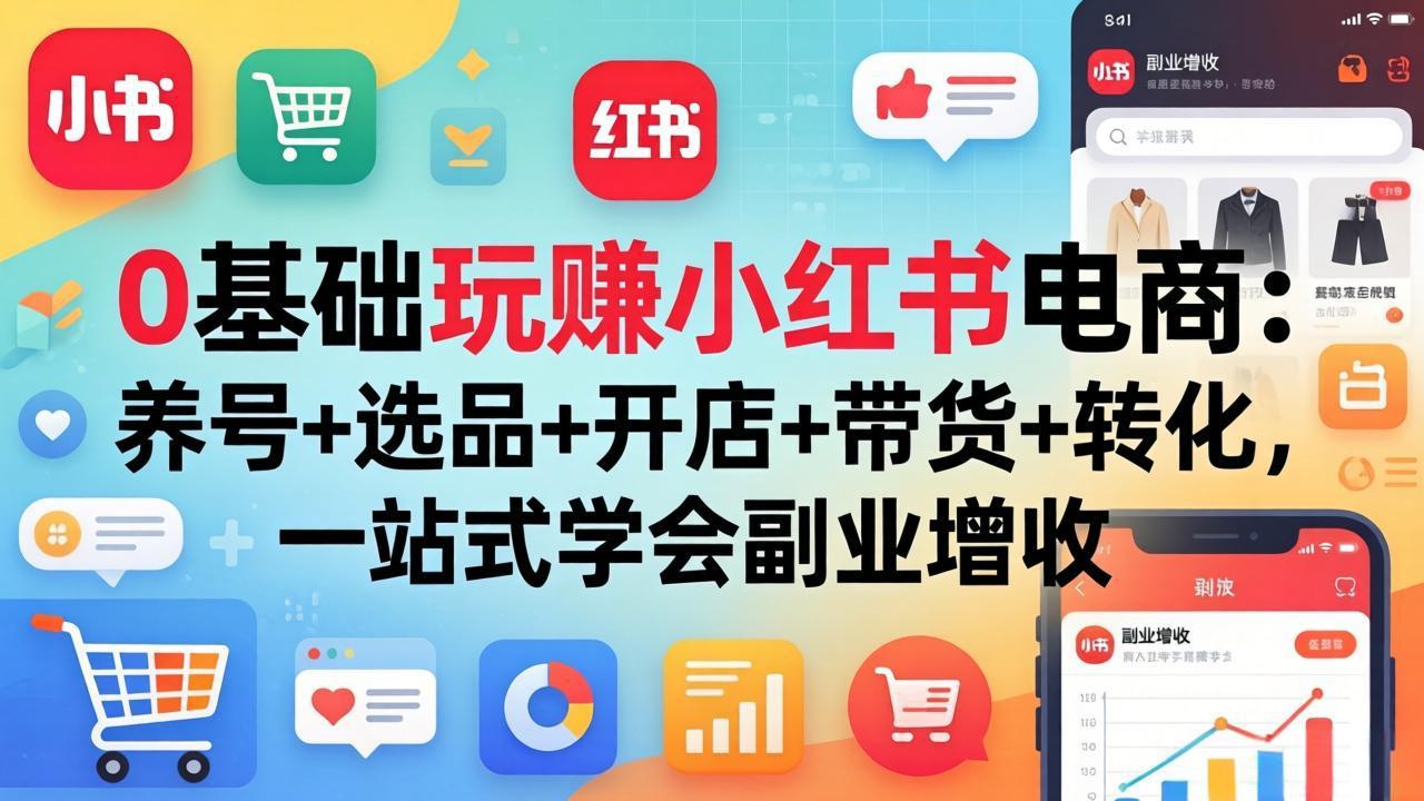 0基础玩赚小红书电商：养号+选品+开店+带货+转化，一站式学会副业增收-保成圈-山云人力,分享创业咨询_最新网络项目资源