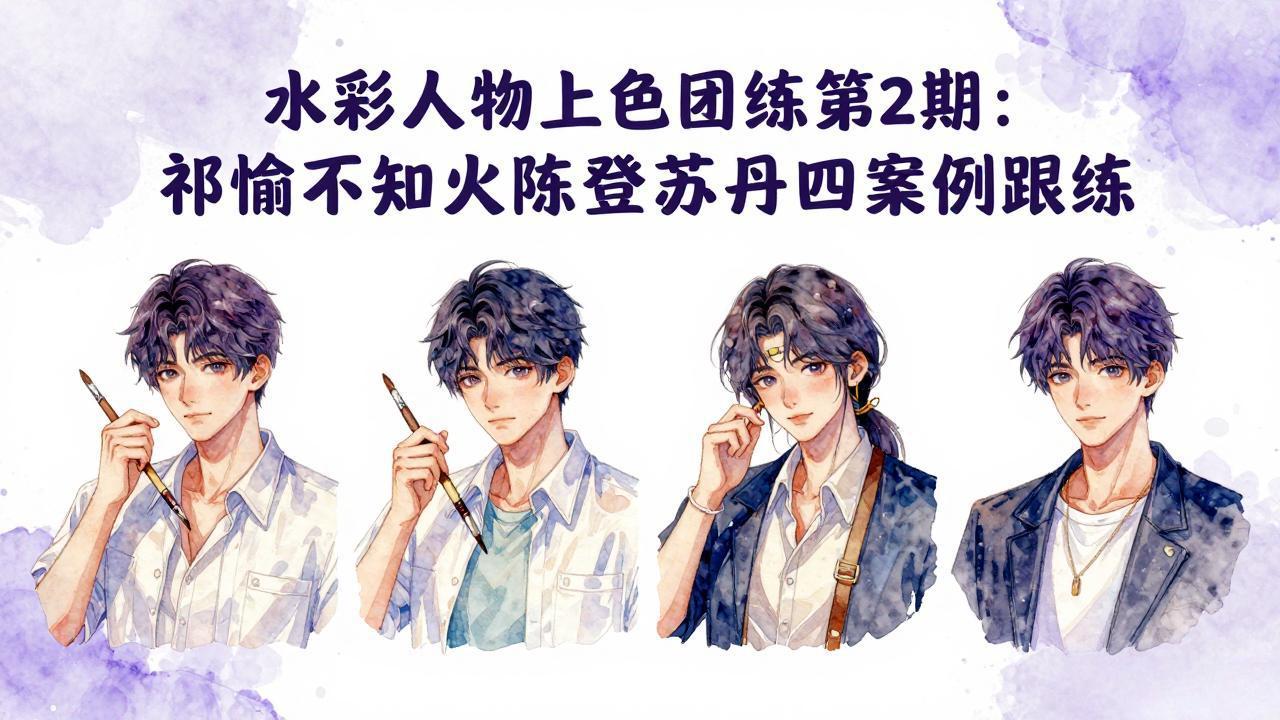 水彩人物上色团练第2期：祁煜不知火陈登苏丹四案例跟练，手把手提升绘画能力-保成圈-山云人力,分享创业咨询_最新网络项目资源