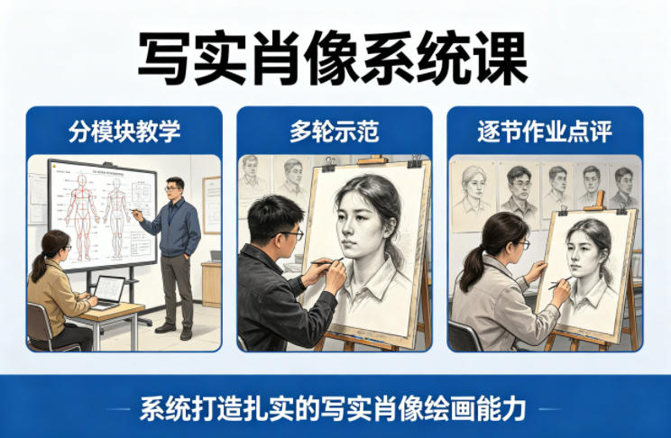 写实肖像系统课，全程分模块教学+多轮示范+逐节作业点评，系统打造扎实的写实肖像绘画能力-保成圈-山云人力,分享创业咨询_最新网络项目资源