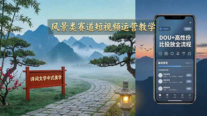 风景类赛道短视频运营教学：诗词文学中式美学，新号养号对标账号定位，DOU+高性价比投放全流程-保成圈-山云人力,分享创业咨询_最新网络项目资源