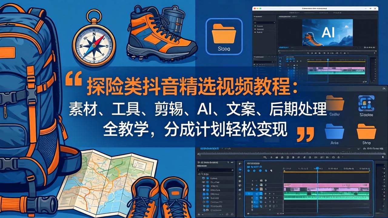探险类抖音精选视频教程：素材、工具、剪辑、AI、文案、后期处理全教学，分成计划轻松变现-保成圈-山云人力,分享创业咨询_最新网络项目资源
