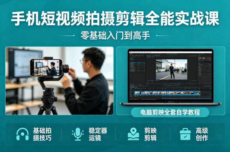 手机短视频拍摄剪辑全能实战课：零基础入门到高手，稳定器运镜+电脑剪映全套自学教程-保成圈-山云人力,分享创业咨询_最新网络项目资源