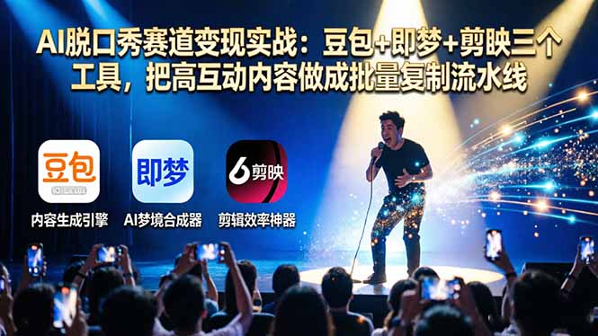 AI脱口秀赛道变现实战：豆包+即梦+剪映三个工具，把高互动内容做成批量复制流水线-保成圈-山云人力,分享创业咨询_最新网络项目资源