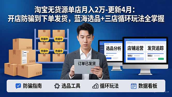 淘宝无货源5.0单店月入2万-更新4月：开店防骗到下单发货，蓝海选品+三店循环玩法全掌握-保成圈-山云人力,分享创业咨询_最新网络项目资源