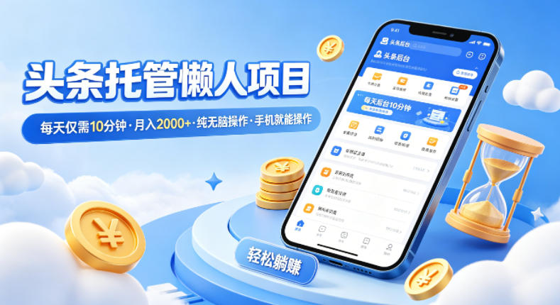头条托管懒人项目，每天仅需10分钟，月入2000+，纯无脑操作，手机就能操作【揭秘】-保成圈-山云人力,分享创业咨询_最新网络项目资源