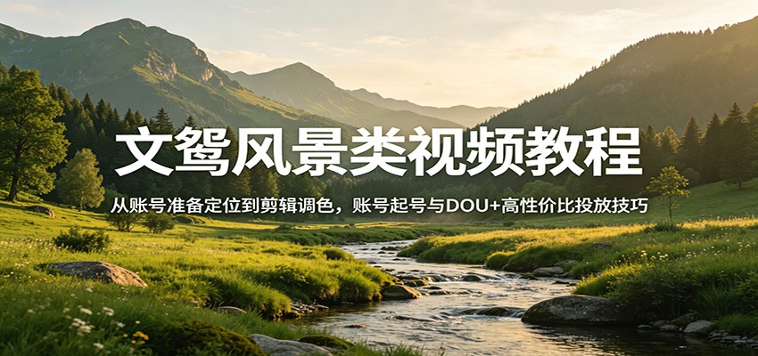 文鸳风景类视频教程：从账号准备定位到剪辑调色，账号起号与DOU+高性价比投放技巧-保成圈-山云人力,分享创业咨询_最新网络项目资源