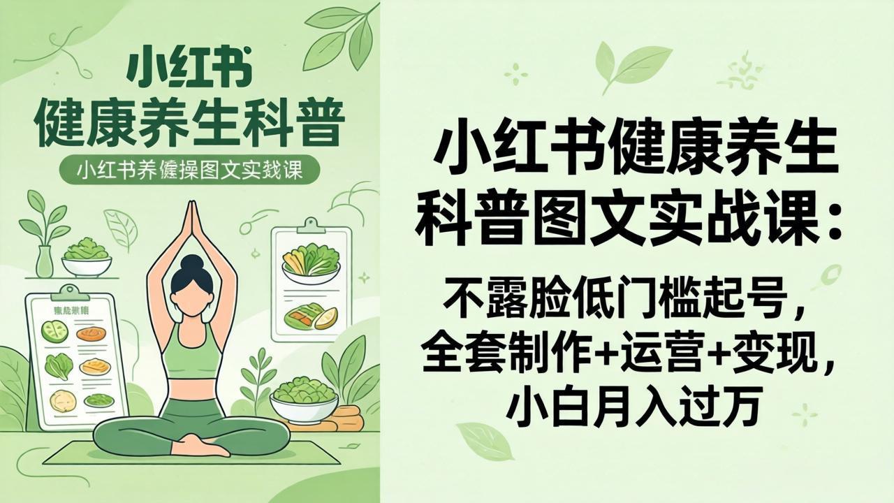 2026小红书健康养生科普图文实战课：不露脸低门槛起号，全套制作+运营+变现，小白月入过万-保成圈-山云人力,分享创业咨询_最新网络项目资源