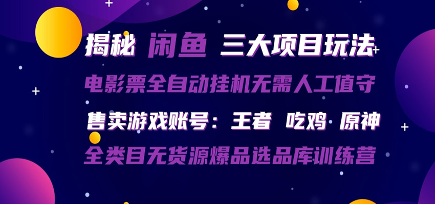 闲鱼三种玩法 全自动电影票 售卖游戏账号 爆品选品库训练营-保成圈-山云人力,分享创业咨询_最新网络项目资源
