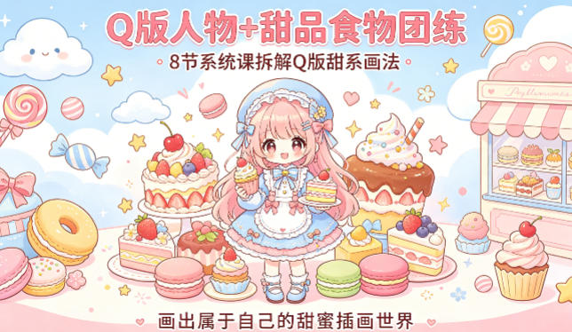 Q版人物+甜品食物团练，8节系统课拆解Q版甜系画法，画出属于自己的甜蜜插画世界-保成圈-山云人力,分享创业咨询_最新网络项目资源
