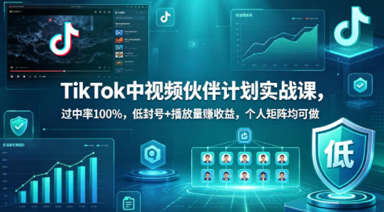 TikTok中视频伙伴计划实战课，过中率100%，低封号+播放量賺收益，个人矩阵均可做-保成圈-山云人力,分享创业咨询_最新网络项目资源