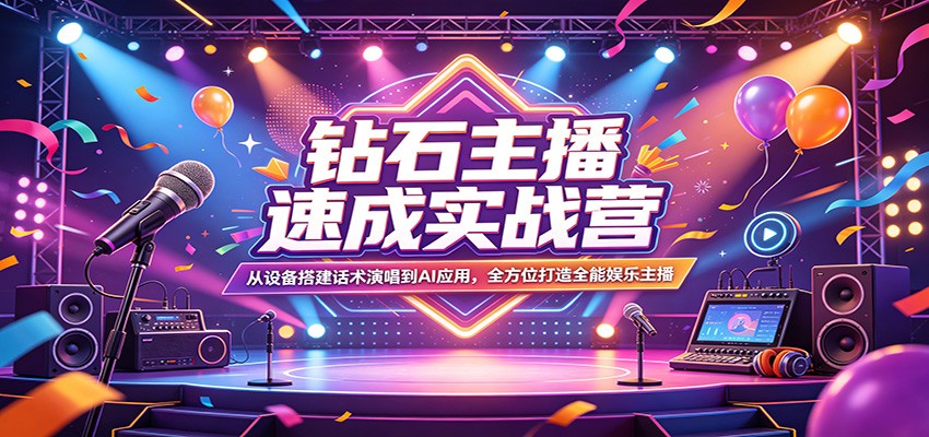 钻石主播速成实战营：从设备搭建话术演唱到AI应用，全方位打造全能娱乐主播-保成圈-山云人力,分享创业咨询_最新网络项目资源