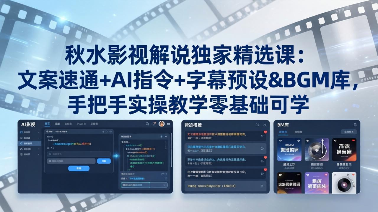 秋水影视解说独家精选课：文案速通+AI指令+字幕预设+BGM库，手把手实操教学零基础可学-保成圈-山云人力,分享创业咨询_最新网络项目资源