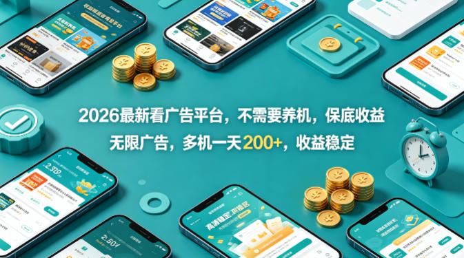 2026最新看广告平台，不需要养机，保底收益，无限广告，多机一天200+，收益稳定【揭秘】-保成圈-山云人力,分享创业咨询_最新网络项目资源