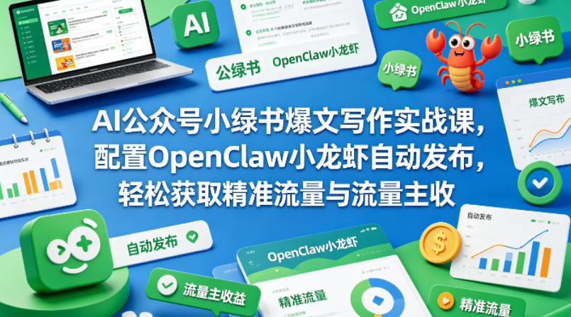 AI公众号小绿书爆文写作实战课，配置OpenClaw小龙虾自动发布，轻松获取精准流量与流量主收益-保成圈-山云人力,分享创业咨询_最新网络项目资源