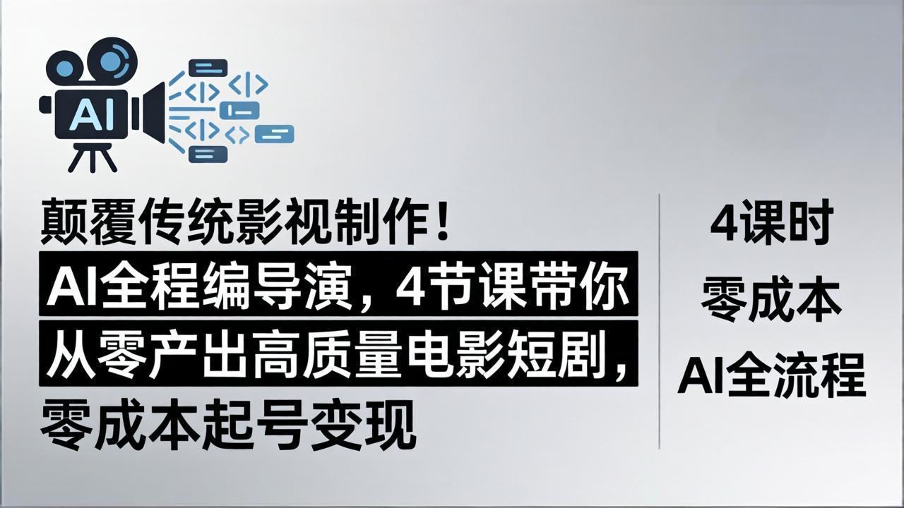 颠覆传统影视制作！AI全程编导演，4节课带你从零产出高质量电影短剧，零成本起号变现-保成圈-山云人力,分享创业咨询_最新网络项目资源