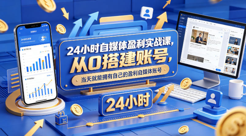 24小时自媒体盈利实战课，从0搭建账号，当天就能拥有自己的盈利自媒体账号-保成圈-山云人力,分享创业咨询_最新网络项目资源