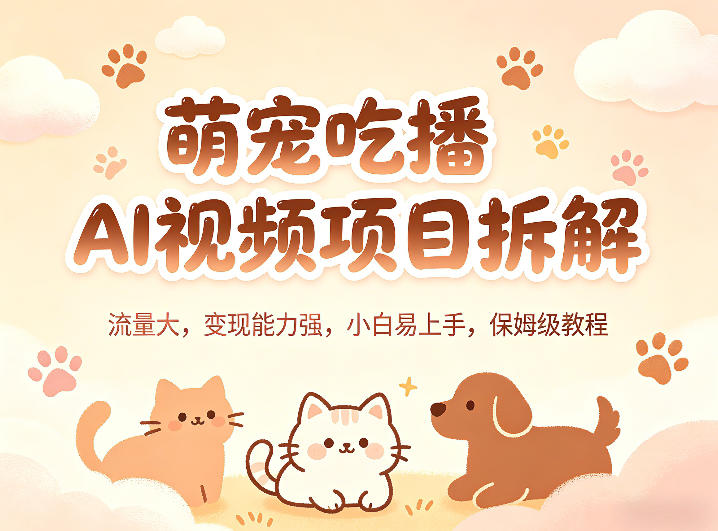 萌宠吃播AI视频项目拆解，流量大，变现能力强，小白易上手，保姆级教程-保成圈-山云人力,分享创业咨询_最新网络项目资源