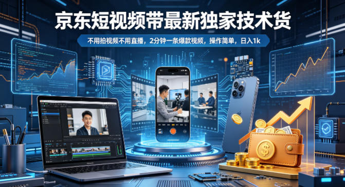 京东短视频带货最新独家技术，不用拍视频不用直播，2分钟一条爆款视频，操作简单，日入1k+【揭秘】-保成圈-山云人力,分享创业咨询_最新网络项目资源
