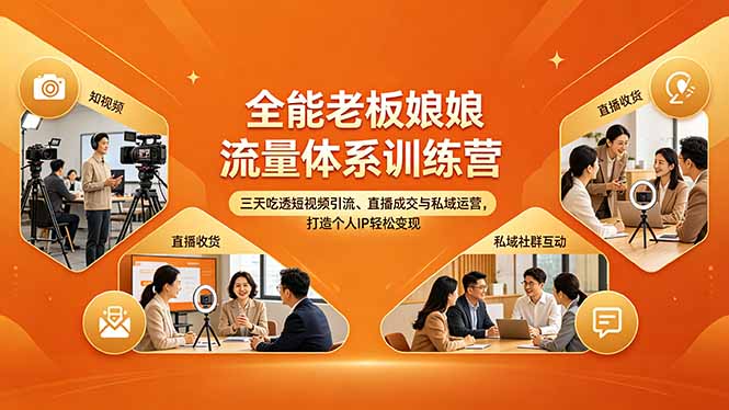 全能老板娘流量体系训练营，三天吃透短视频引流、直播成交与私域运营，打造个人IP轻松变现-保成圈-山云人力,分享创业咨询_最新网络项目资源