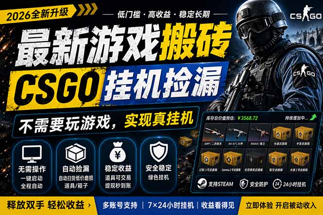 最新游戏搬砖，CSGO纯挂机，不需要玩游戏，实现真挂机，月入1W+，五一小高峰上车可吃肉，…-保成圈-山云人力,分享创业咨询_最新网络项目资源
