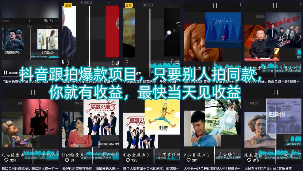 抖音跟拍爆款项目，只要别人拍同款，你就有收益，最快当天见收益-保成圈-山云人力,分享创业咨询_最新网络项目资源