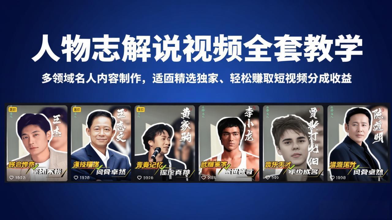 人物志解说视频全套教学，多领域名人内容制作，适配精选独家，轻松赚取短视频分成收益-保成圈-山云人力,分享创业咨询_最新网络项目资源