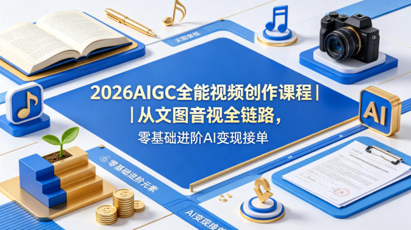 2026AIGC全能视频创作课程｜从文图音视全链路，零基础进阶AI变现接单-保成圈-山云人力,分享创业咨询_最新网络项目资源