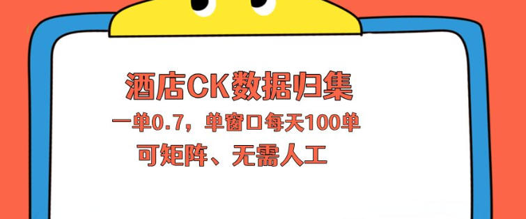 上班也能玩的酒店CK数据归集，一单0.7单窗口每天可做100单，一个人就能矩阵操作【揭秘】-保成圈-山云人力,分享创业咨询_最新网络项目资源