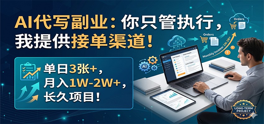 AI代写副业：你只管执行，我提供接单渠道！单日3张+，月入1W-2W+，长久项目-保成圈-山云人力,分享创业咨询_最新网络项目资源