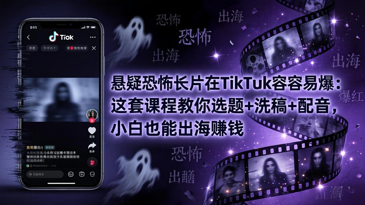 悬疑恐怖长片在TikTok最容易爆：这套课程教你选题+洗稿+配音，小白也能出海赚钱-保成圈-山云人力,分享创业咨询_最新网络项目资源