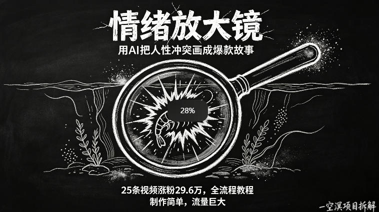 AI制作“情绪放大镜“视频，25条视频涨粉29.6W粉，流量巨大，制作简单，全流程教程-保成圈-山云人力,分享创业咨询_最新网络项目资源