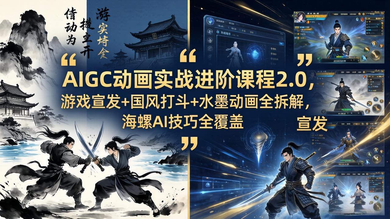 AIGC动画实战进阶课程2.0，游戏宣发+国风打斗+水墨动画全拆解，海螺AI技巧全覆盖-保成圈-山云人力,分享创业咨询_最新网络项目资源
