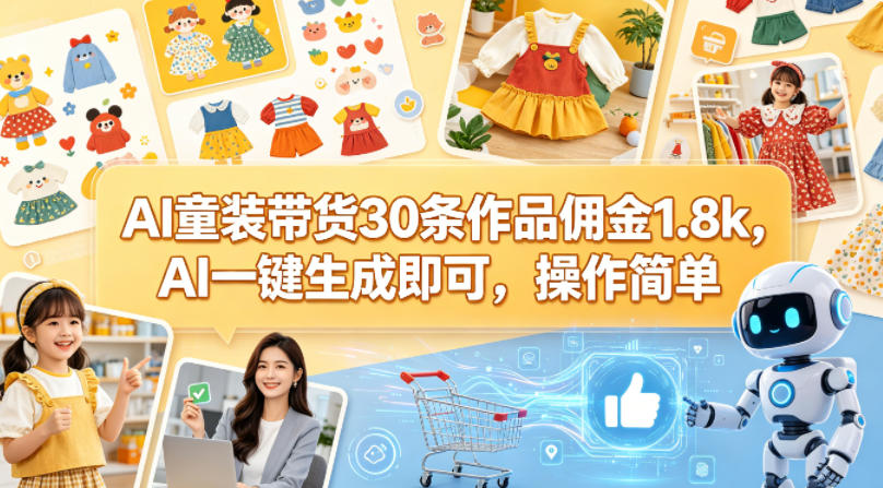AI童装带货30条作品佣金1.8k，AI一键生成即可，操作简单-保成圈-山云人力,分享创业咨询_最新网络项目资源