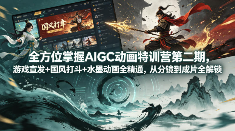 全方位掌握AIGC动画特训营第二期，游戏宣发+国风打斗+水墨动画全精通，从分镜到成片全解锁-保成圈-山云人力,分享创业咨询_最新网络项目资源