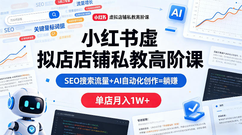 小红书虚拟店铺私教高阶课，SEO搜索流量+AI自动化创作=躺賺，单店月入1W+-保成圈-山云人力,分享创业咨询_最新网络项目资源