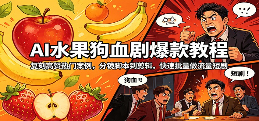 AI水果狗血剧爆款教程：复刻高赞热门案例，分镜脚本到剪辑，快速批量做流量短剧-保成圈-山云人力,分享创业咨询_最新网络项目资源