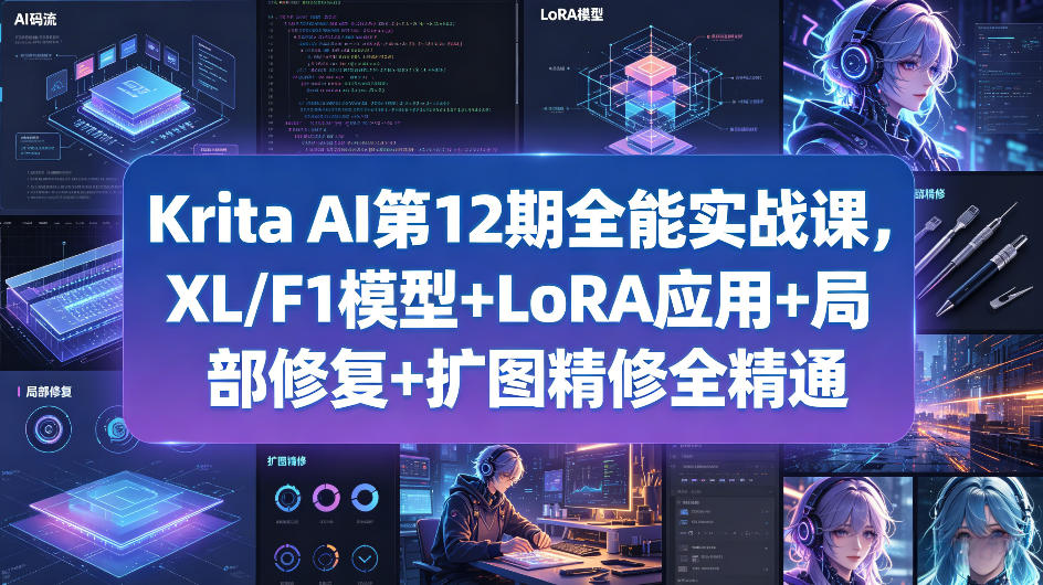 Krita AI第12期全能实战课，XL/F1模型+LoRA应用+局部修复+扩图精修全精通-保成圈-山云人力,分享创业咨询_最新网络项目资源