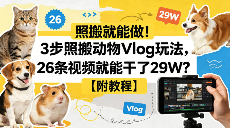 照搬就能做！3步照搬动物Vlog玩法，26条视频就能干了29W？【附教程】【赠coze一键生成工作流】-保成圈-山云人力,分享创业咨询_最新网络项目资源