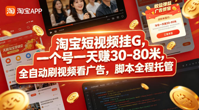 淘宝短视频挂G，一个号一天 賺30-80米，全自动刷视频看广告，脚本全程托管【揭秘】-保成圈-山云人力,分享创业咨询_最新网络项目资源