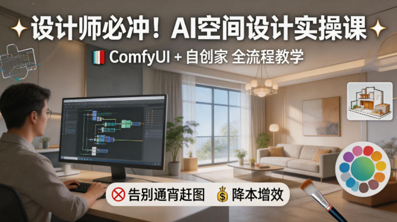 设计师必冲！AI空间设计实操课，ComfyUI+自创家全教学，告别通宵赶图，降本增效-保成圈-山云人力,分享创业咨询_最新网络项目资源