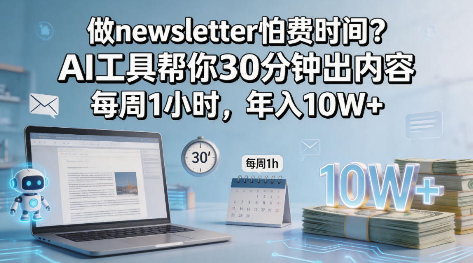 做newsletter怕费时间？AI工具帮你30分钟出内容，每周1小时，年入10W+！【原创双语字幕】-保成圈-山云人力,分享创业咨询_最新网络项目资源