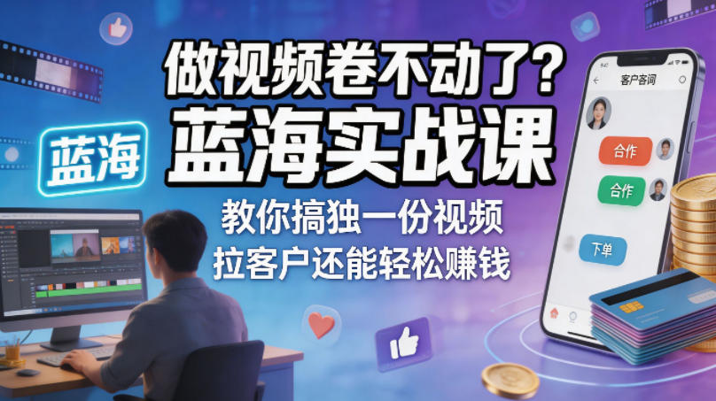 做视频卷不动了？蓝海实战课教你搞独一份视频，拉客户还能轻松賺钱！【原创双语字幕】-保成圈-山云人力,分享创业咨询_最新网络项目资源
