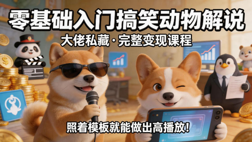 零基础入门搞笑动物解说，大佬私藏完整变现课程，照着模板就能做出高播放-保成圈-山云人力,分享创业咨询_最新网络项目资源
