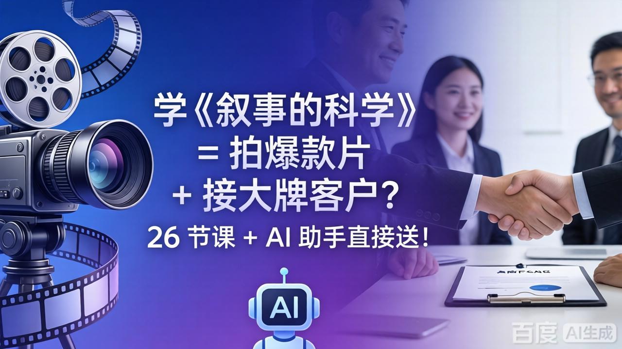 学《叙事的科学》= 拍爆款片 + 接大牌客户？26 节课 + AI 助手直接送！-保成圈-山云人力,分享创业咨询_最新网络项目资源