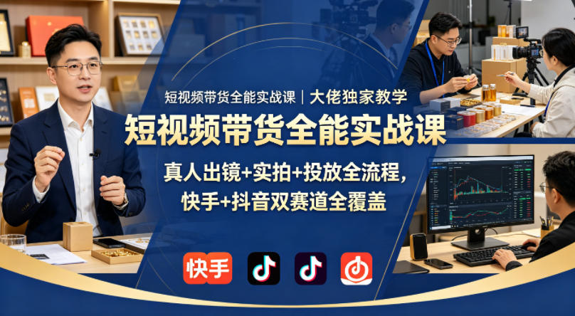 短视频带货全能实战课｜大佬独家教学，真人出镜+实拍+投放全流程，快手+抖音双赛道全覆盖-保成圈-山云人力,分享创业咨询_最新网络项目资源