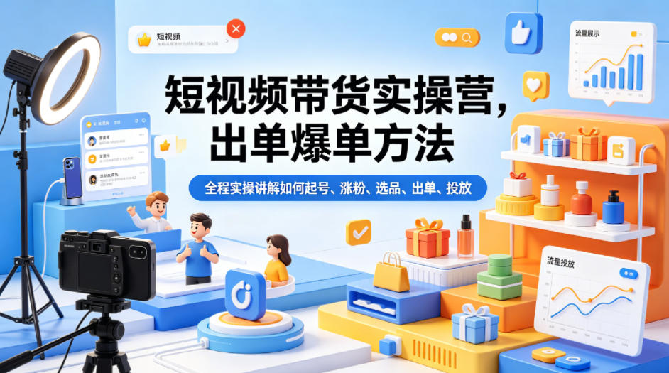 短视频带货实操营，出单爆单方法，全程实操讲解如何起号、涨粉、选品、出单、投放-保成圈-山云人力,分享创业咨询_最新网络项目资源