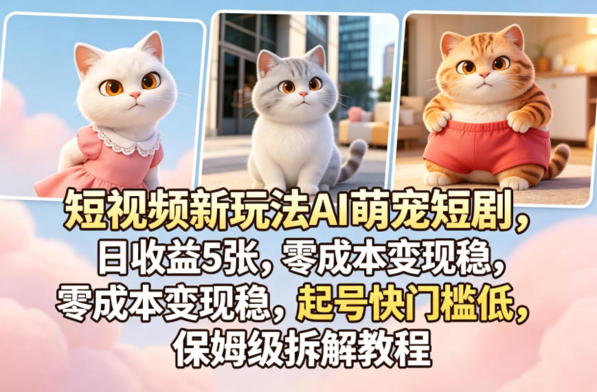 短视频新玩法AI萌宠短剧，日收益5张，零成本变现稳，起号快门槛低，保姆级拆解教程-保成圈-山云人力,分享创业咨询_最新网络项目资源