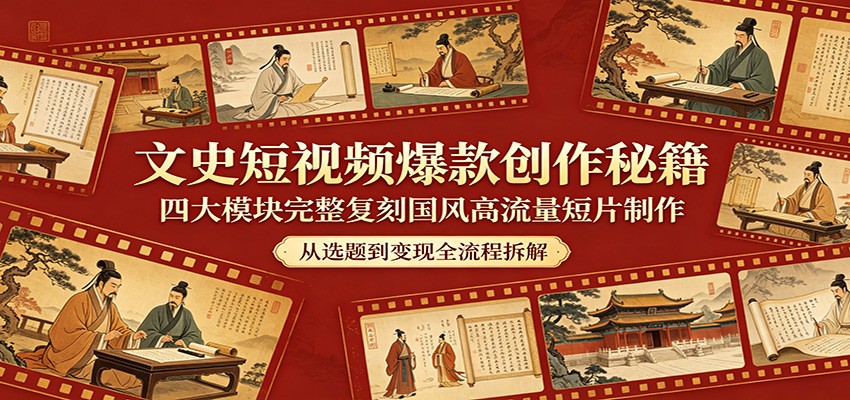 文史短视频爆款创作秘籍：四大模块完整复刻国风高流量短片制作-保成圈-山云人力,分享创业咨询_最新网络项目资源