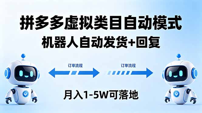 多多虚拟类目自动模式，机器人自动发货 + 回复，月入 1-5W 可落地-保成圈-山云人力,分享创业咨询_最新网络项目资源