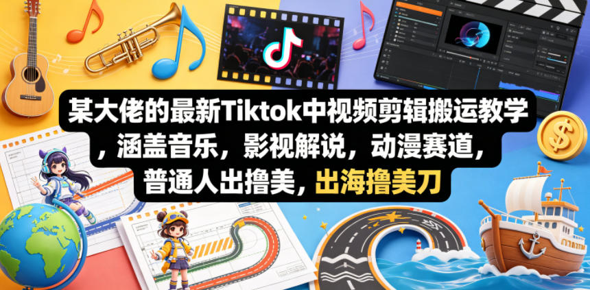 某大佬的最新Tiktok中视频剪辑搬运教学，涵盖音乐，影视解说，动漫赛道，普通人出海撸美刀-保成圈-山云人力,分享创业咨询_最新网络项目资源